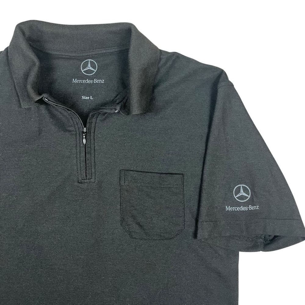 Mercedes Benz Men's Polo Shirt Large Black 1/4 Zip Short‎ Sleeve Logo Pocket